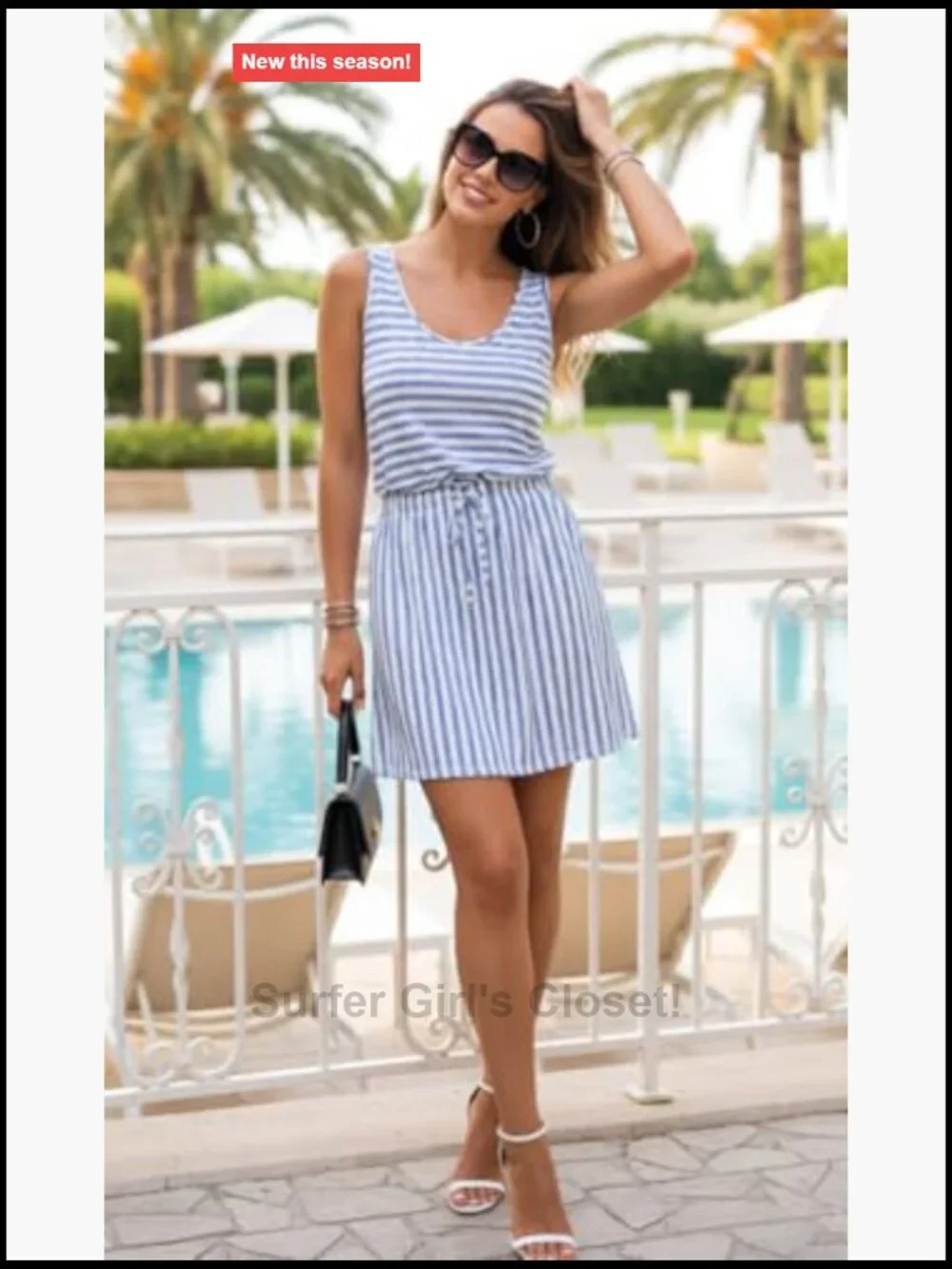 Striped Sleeveless Sundress with Pockets Tie Front A-Line Mini Dress